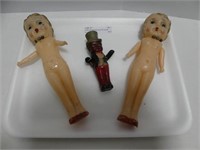 3 CELLULOID DOLLS, 6.75" & 3.25"