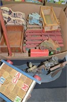 Vtg Wood Toy Lot w/ Wagons & Noahs Ark
