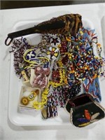 TRAY: NATIVE BEADWORK INCL. NECKLACE, BELTS, ETC.