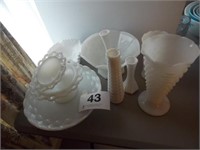 Milk glass and white glass pieces: cake plate -