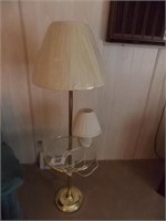 Floor lamp w/table, brass & glass - small