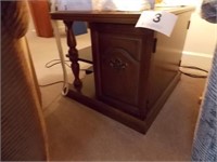 End table, one door opens for storage, 2 shelves,