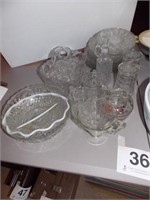 Variety of glassware serving dishes: divided bowl