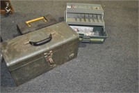 EMTPY TOOL BOX AND 2 TACKLE BOXES I WITH SOME