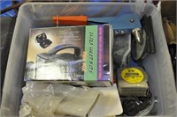 BOX OF ASSORTED TOOLS, FLASHLIGHT AND SCREWS