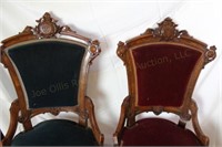Two Victorian Velvet Chairs Front Legs have