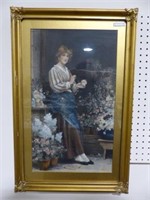 ANTIQUE COLOURED  LITHOGRAPH IN GILDED FRAME
