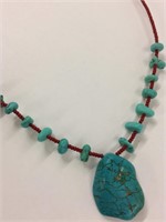 Turquoise & Red Beaded Pendant Necklace