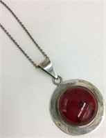 Mexico Sterling & Red Stone Pendant On Chain