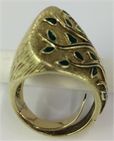 14k Gold And Green Enameled Ring