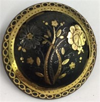 Celluloid Pin With Gold Floral Overlay