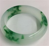 Green & White Marbled Jade Bangle Bracelet