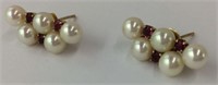 Pair Of 14k Gold, Pearl & Ruby Earrings