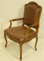 FRENCH STYLE LEATHER UPHOLSTERED ARMCHAIR