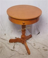 Vintage Mid Century Light Wood Round Drawer Table