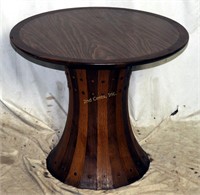 Vintage Mid Century Striped Wood Drum Table