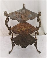 Antique Victorian Brass Cast Corner 3 Shelf Table