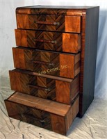 Vintage 30-40's Art Deco Waterfall Tall Chest 5 Dr