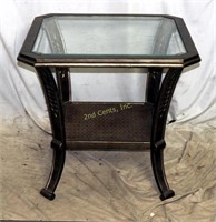 Vintage Baroque Pewter Glass Top Metal Table 26"