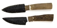 (2) OBSIDIAN BLADE KNIVES, STAG HANDLES
