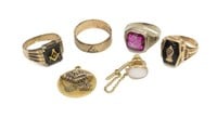 (7) VINTAGE FRATERNAL & MASONIC RINGS, JEWELRY