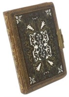 19TH C. EMBOSSED LEATHER BOULLE AUTOGRAPH BOOK