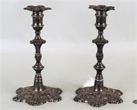 Pair George III Cast Sterling Silver Candlesticks