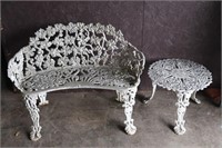 Cast/Wrought Iron Bench & Side Table