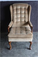Tan & Wood Arm Chair/Accent Chair