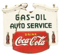 Porcelain Coca Cola Gas-Oil Auto Service Sign