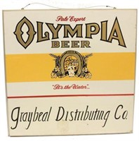 Embossed Tin DS Olympia Beer Graybeal Dist. Sign