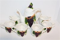 Ceramic Coffee Set with Grape Motif