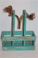 Wooden Shabby Turquoise Wine Caddy