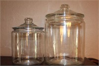 Large Glass Lidded Canisters (lot of 2)