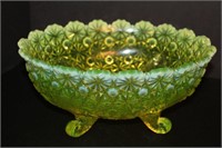 Vaseline Glass Opalescent Footed Bowl
