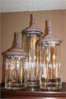Set of 3 Apothecary Jars with Metal Lids