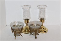 Brass Candle Holders with Glass Insets