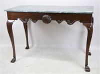 CHIPPENDALE STYLE MAHOGANY MARBLE TOP CONSOLE TABL