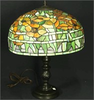 TIFFANY STYLE DOMED LEADED GLASS LAMP