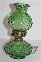 Green Glass Hobnail Oil Lamp