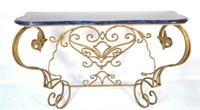 FAUX STONE TOP IRON BASE CONSOLE TABLE