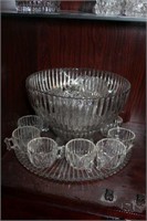 Ribbed Glass Punch Bowl Set