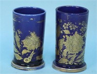 TWO CIRCA 1820 COBALT BLUE & GILT PORCELAIN VASES