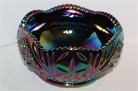 Blue Iridescent Carnival Glass Bowl