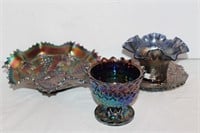 Vintage Blue Carnival Glass Dishes (lot of 4)
