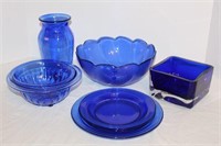 Cobalt Blue Glassware includes Serving