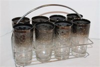 Mid Century Drinking Glasses in Caddy