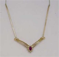 14K Gold Necklace with Attached Ruby & Diamonds