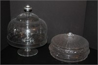 Etched Glass Cake Plate with Dome &