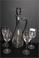 Wine Decanter & Glass Set with Gold